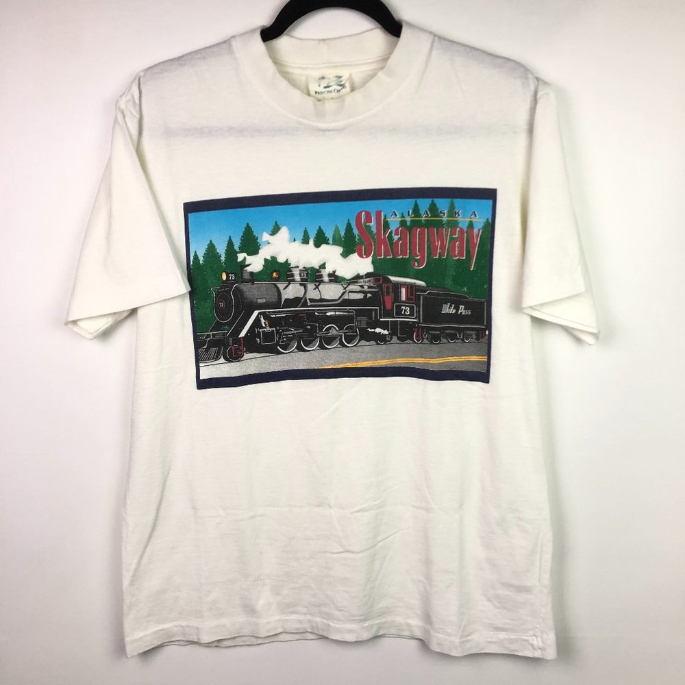 VINTAGE Skagway Alaska Train T Shirt Sz L 90s EUC